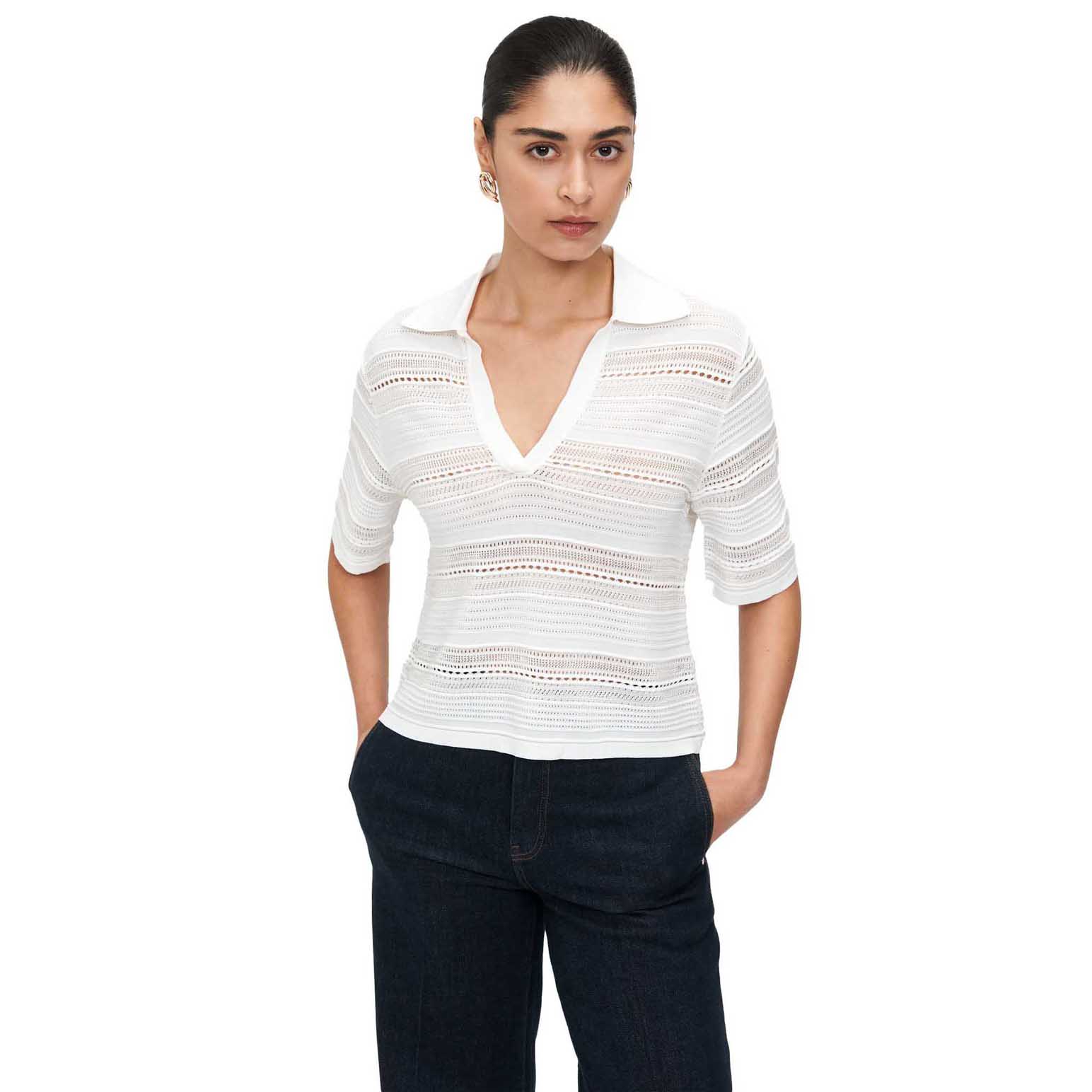 Veronika Maine Pointelle Polo Knit Shirt